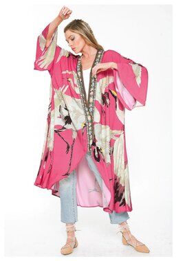NWT Aratta Story of the Crane Kimono in Fuchsia